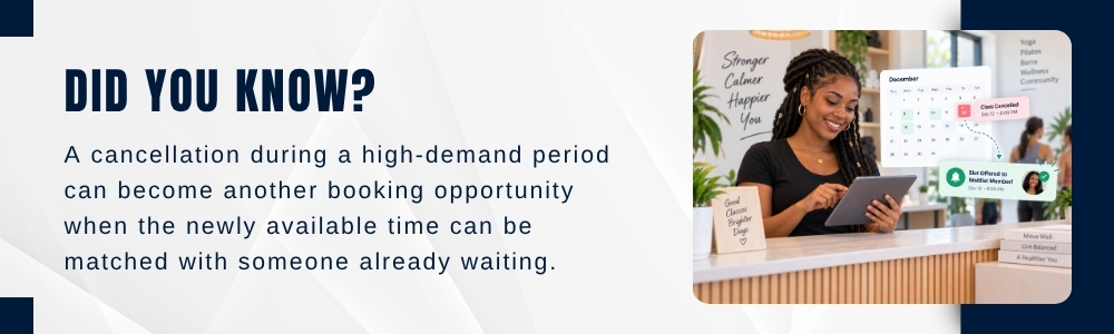 Customer receiving a phone notification that a December appointment is available from the waitlist