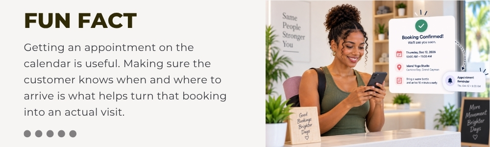 Customer checks in for a December salon appointment while a receptionist verifies the booking