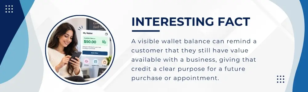 Customer viewing available e-wallet credit before booking another appointment